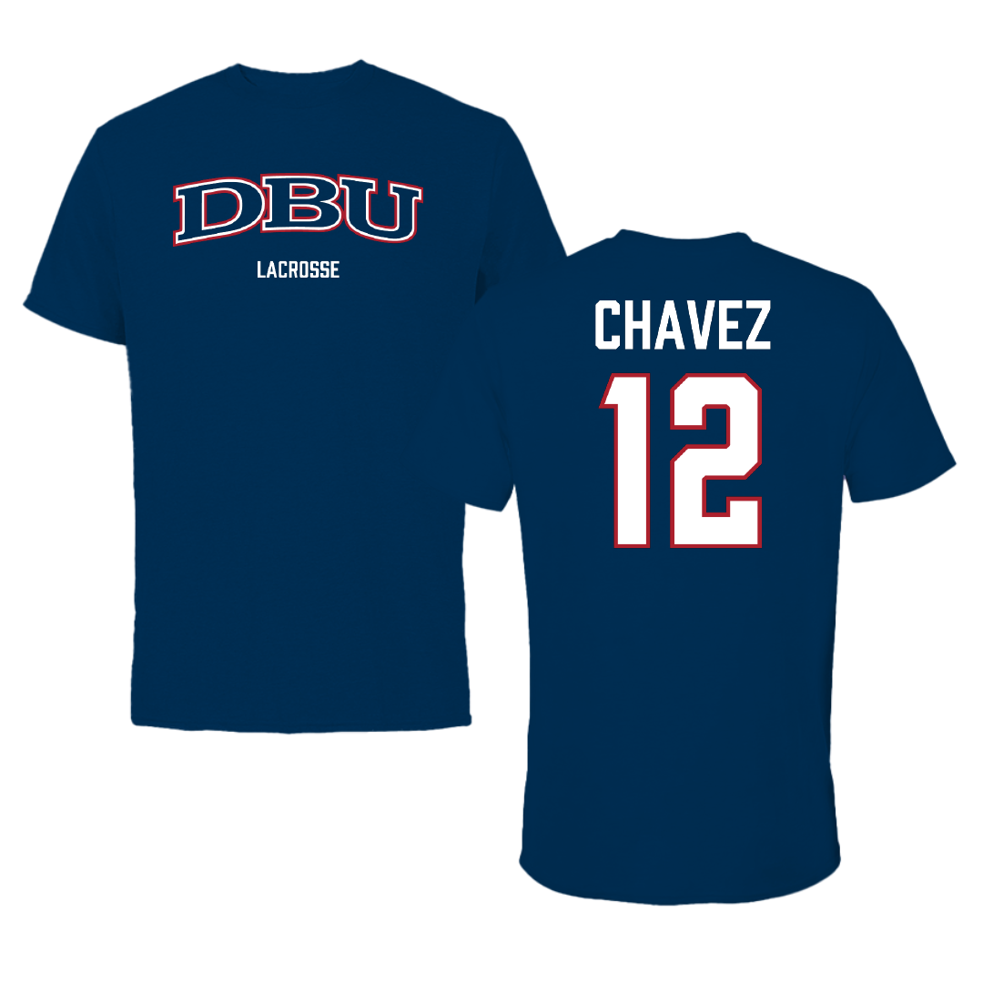 Dallas Baptist University Lacrosse (M) Navy Tee - #12 Luis Chavez