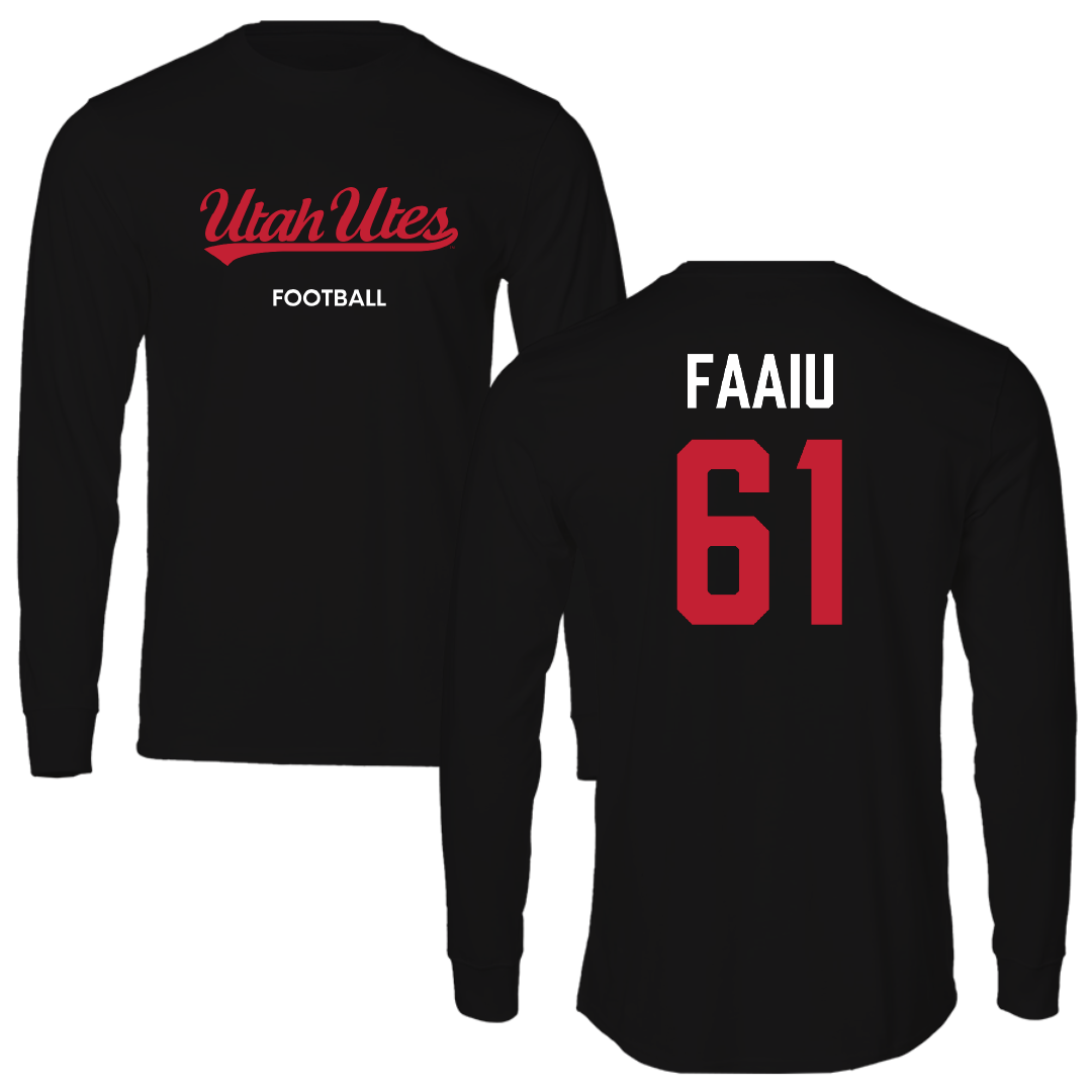 University of Utah Football Black Utes Long Sleeve - #61 Kolinu'u Faaiu