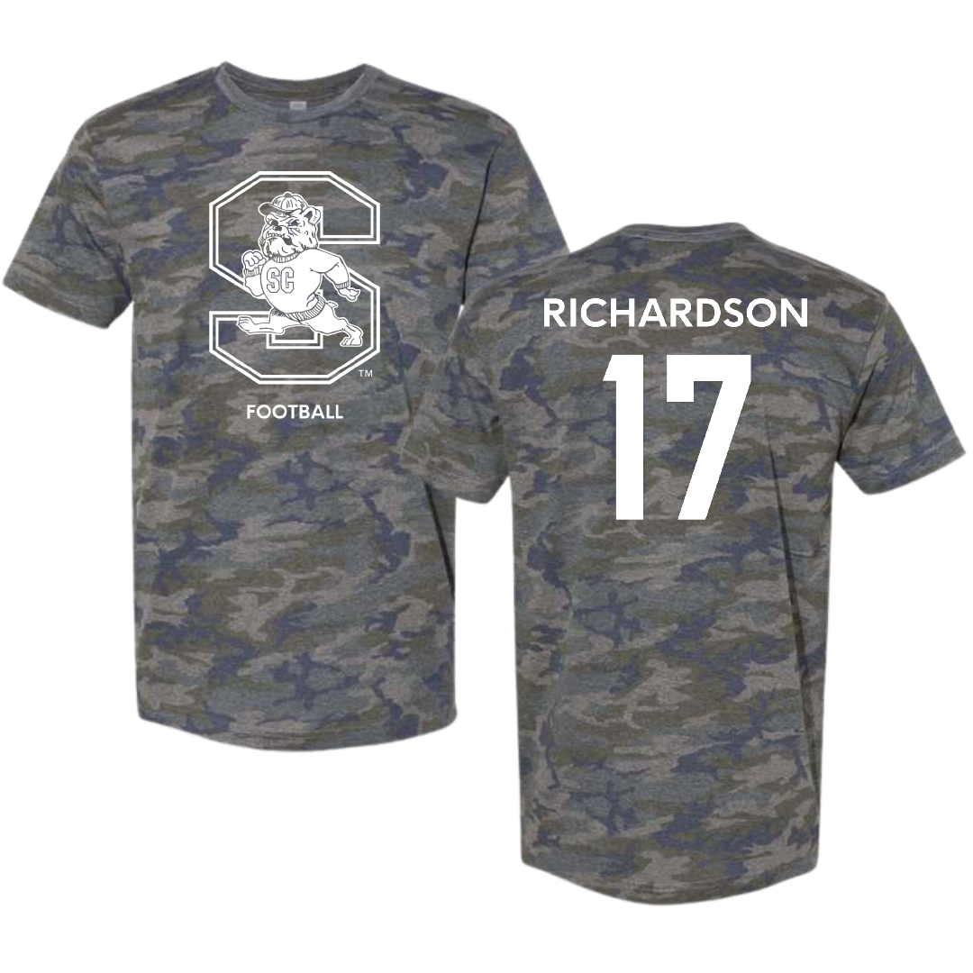 South Carolina State University Football Vintage Camo Tee - #17 Malik Richardson