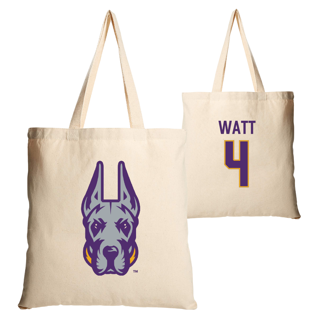 University at Albany Soccer Tan Canvas Tote Bag - #4 Lucas Watt