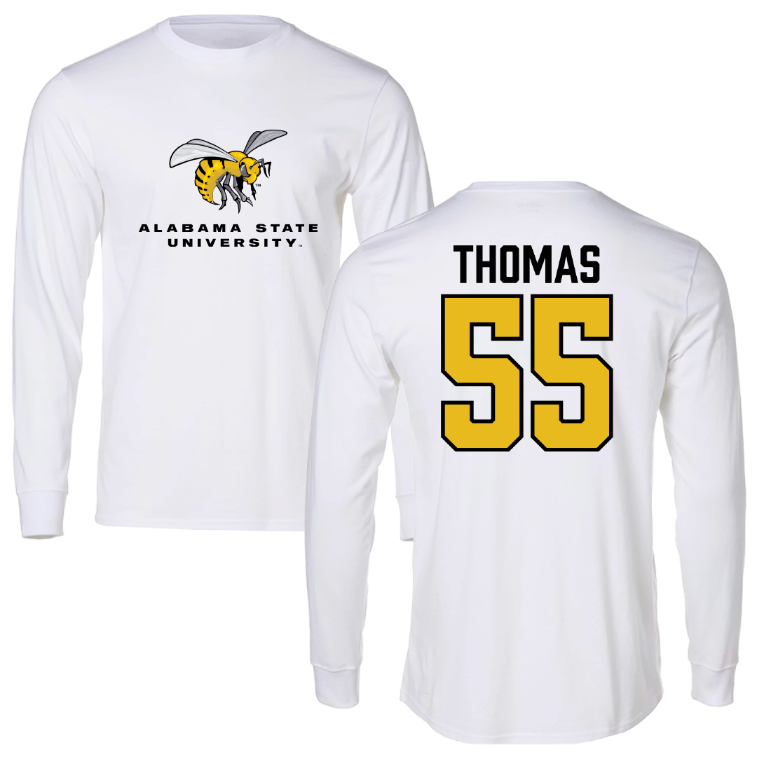 Alabama State University Football White Block Long Sleeve - #55 Dezmon Thomas