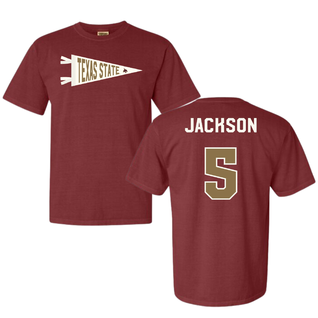 Texas State University Football Maroon Pennant Comfort Colors Tee - #5 Darius Jackson