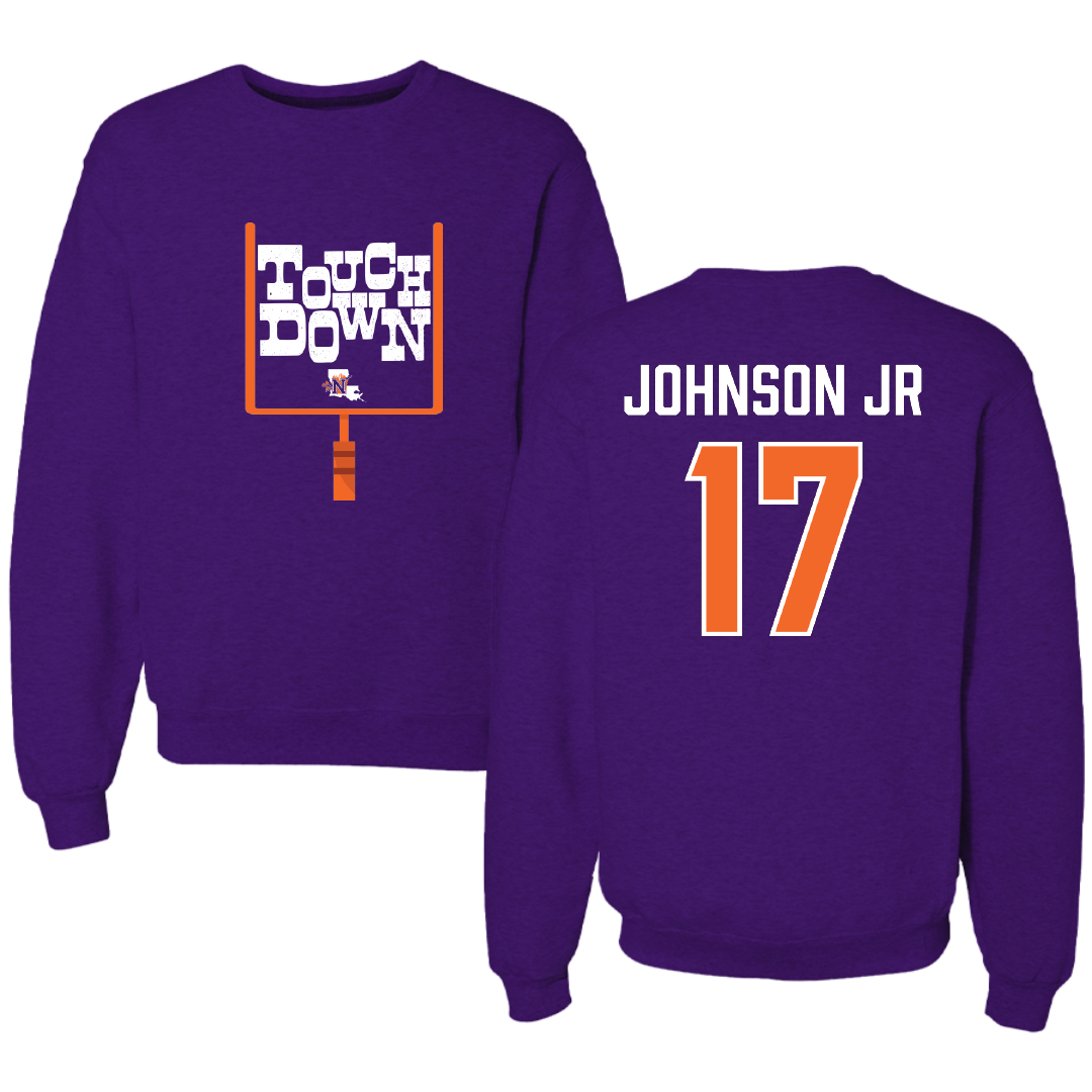 Northwestern State University Football Purple Touchdown Crewneck - #17 DJ Johnson Jr