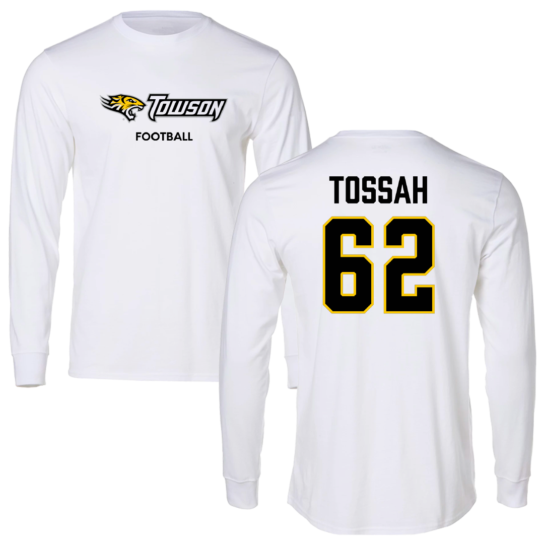 Towson University Football White Performance Long Sleeve - #62 Derick Tossah