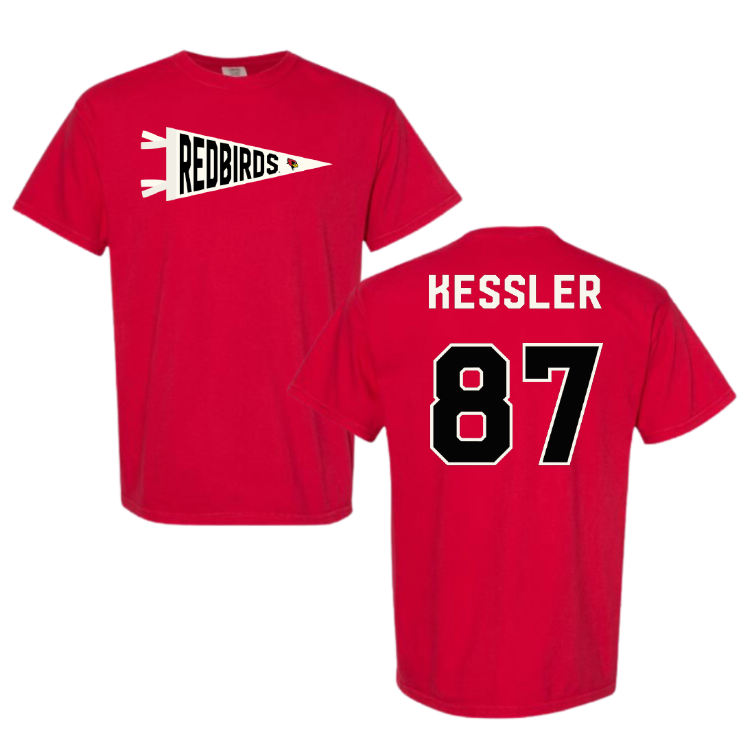 Illinois State University Football Red Pennant Comfort Colors Tee - #87 Nick Kessler