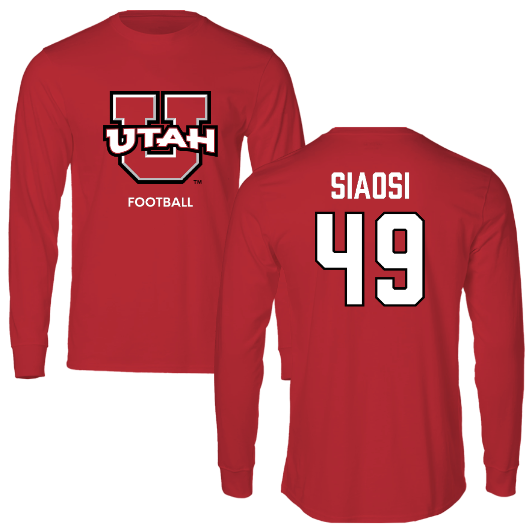 University of Utah Football Red Utes Performance Long Sleeve - #49 Jason Siaosi