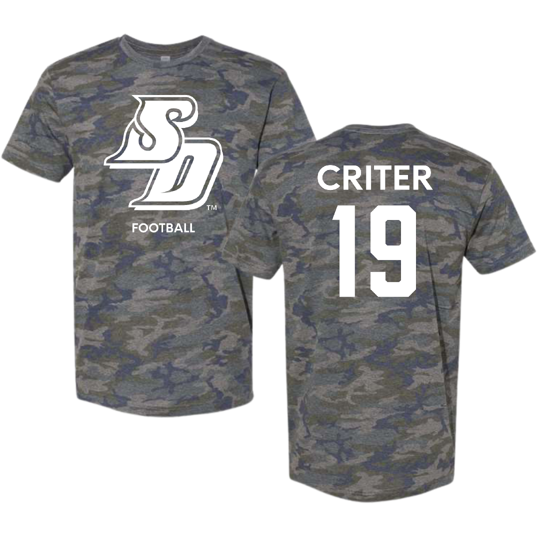 University of San Diego Football Vintage Camo Tee - #19 Adam Criter