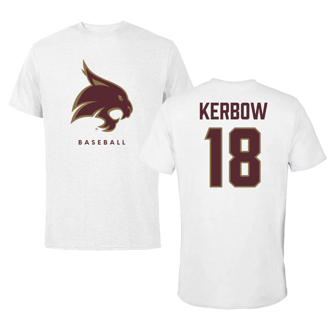 Texas State University Baseball White Performance Tee - #18 Dylan Kerbow