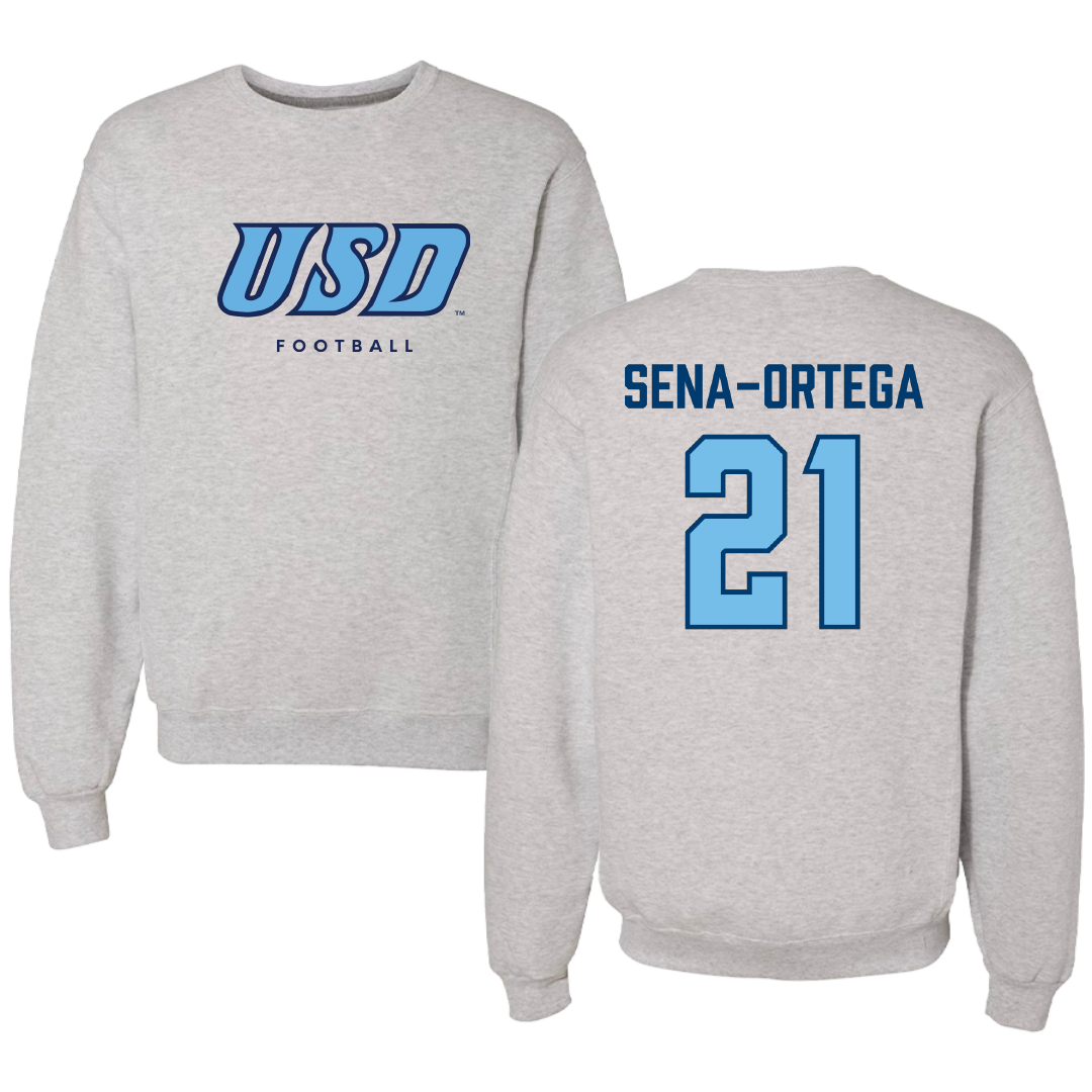 University of San Diego Football Gray Crewneck - #21 Trey Sena-Ortega