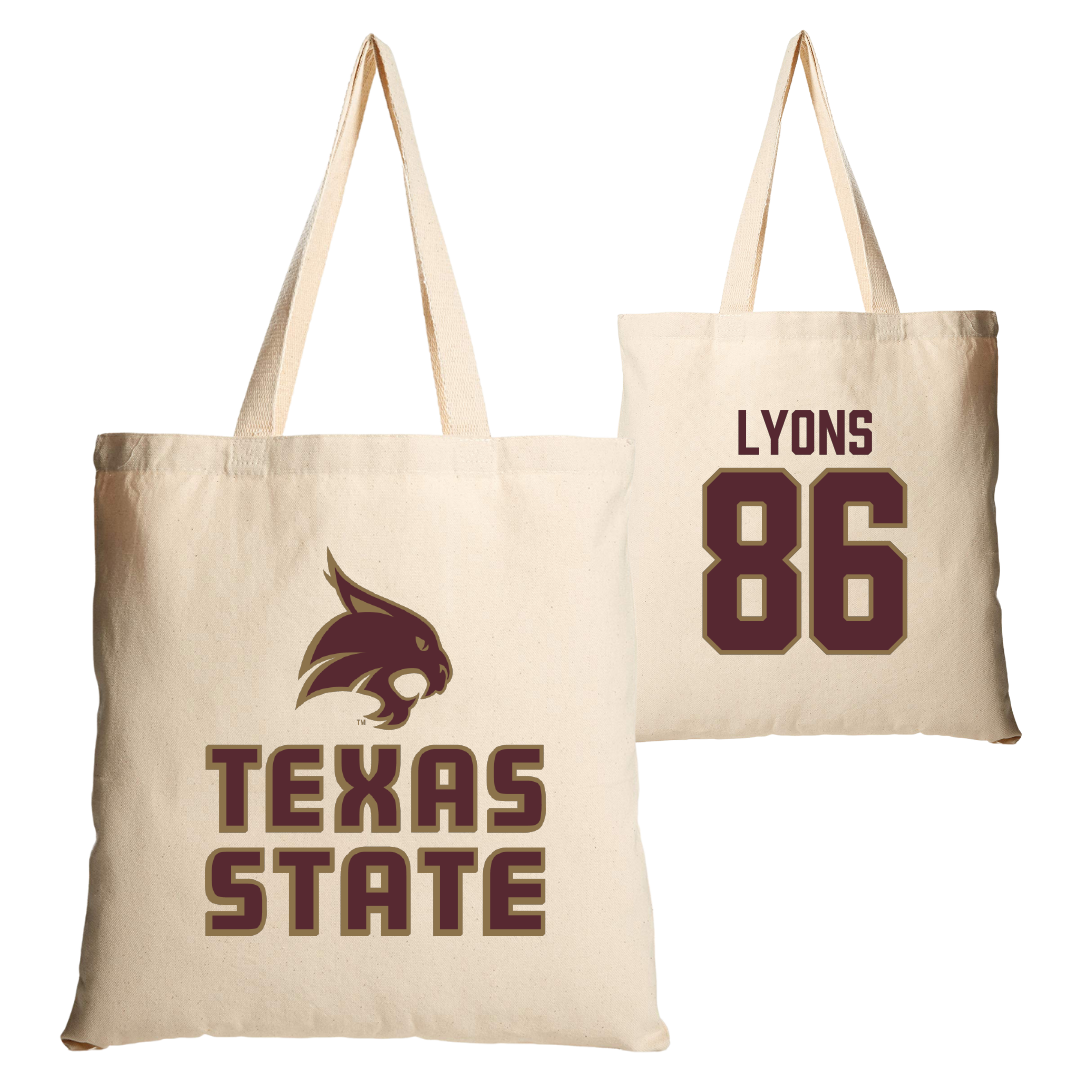 Texas State University Football Tan Canvas Tote Bag - #86 Titus Lyons
