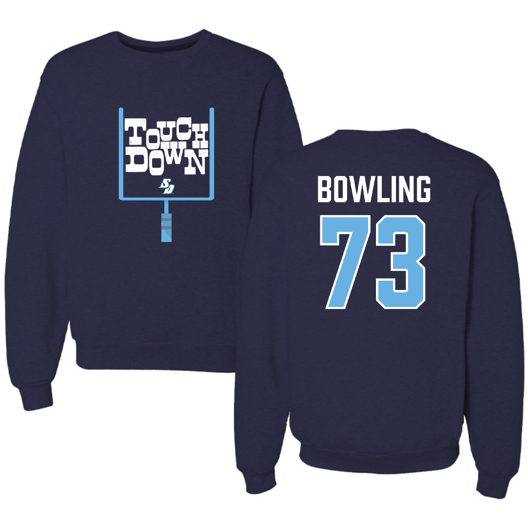 University of San Diego Football Navy Touchdown Crewneck - #73 Evans Bowling