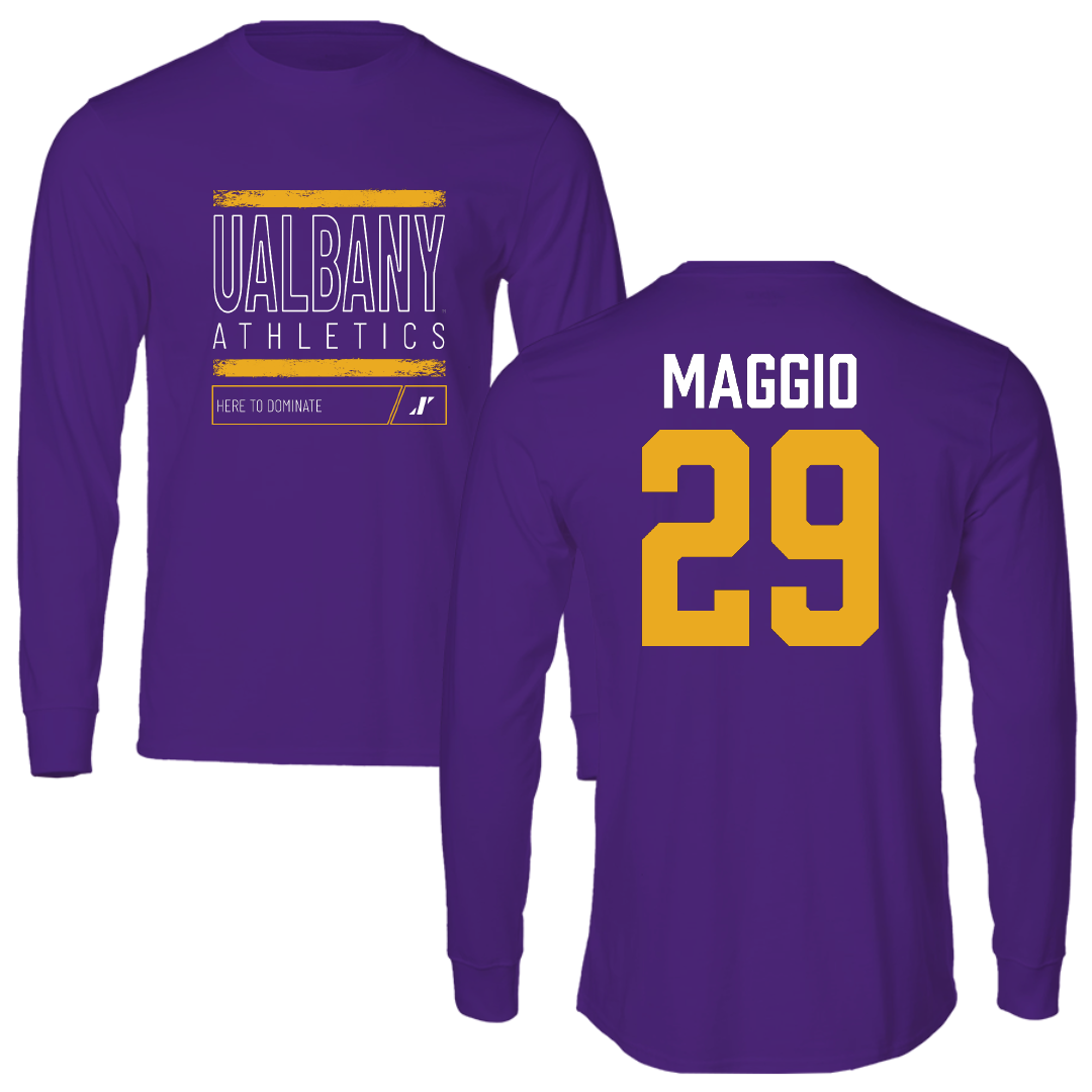University at Albany Baseball Purple Dominate Performance Long Sleeve - #29 Michael Maggio
