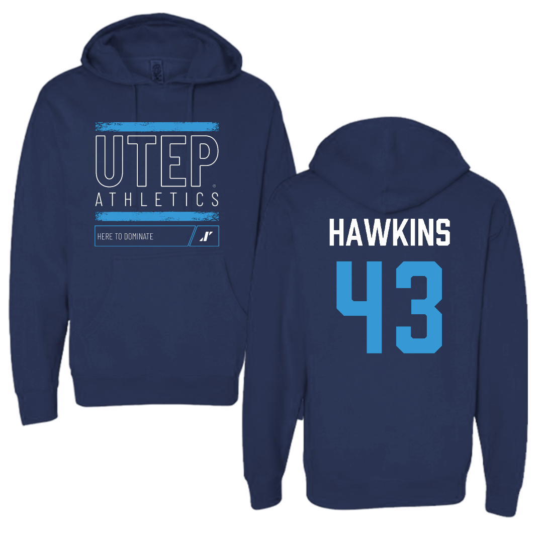 University of Texas at El Paso Football Navy Dominate Hoodie - #43 Garrett Hawkins