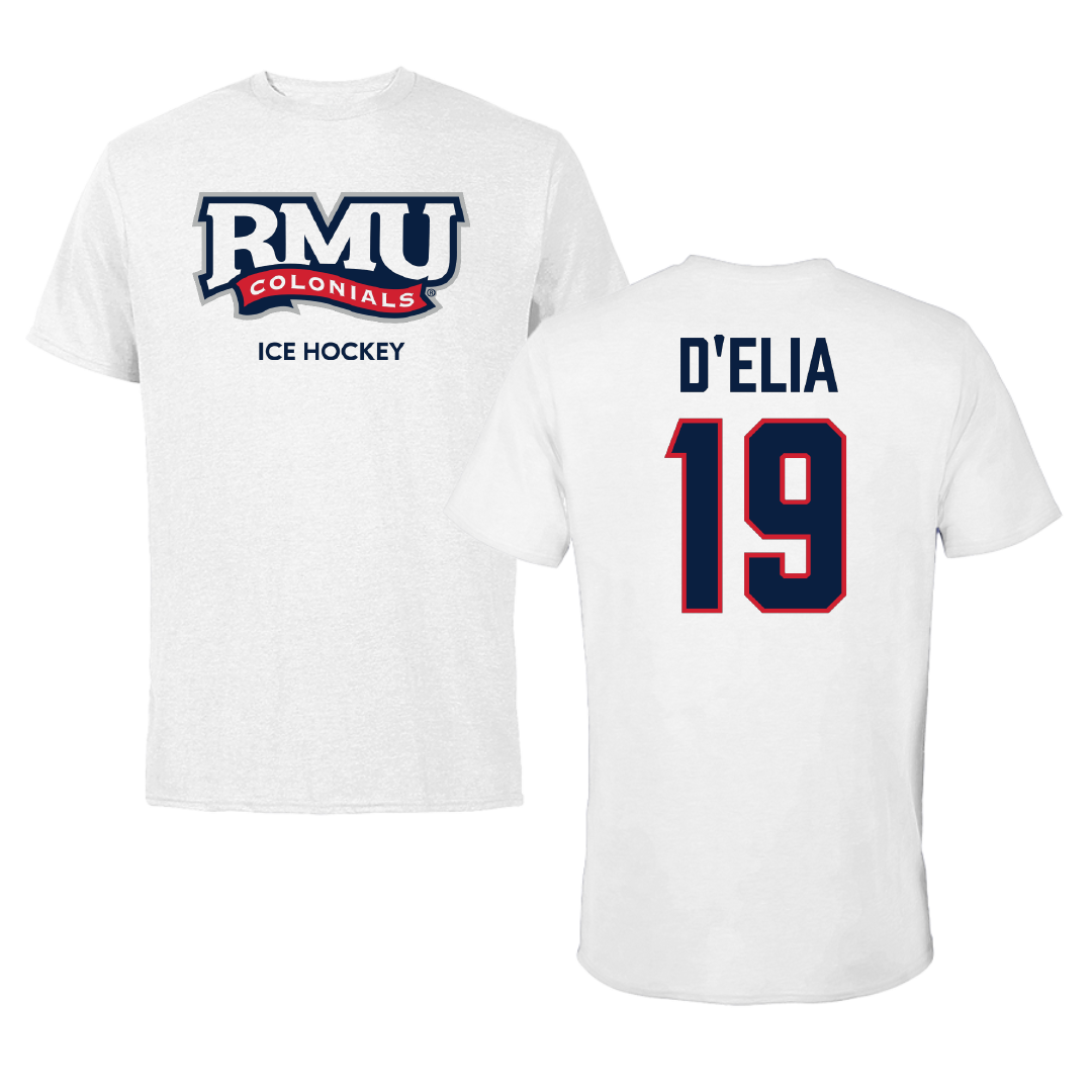 Robert Morris University Ice Hockey (W) White Tee - #19 Thalia D'Elia