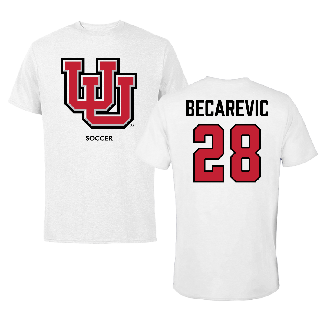 University of Utah Soccer (W) White Performance Tee - #28 Mia Becarevic
