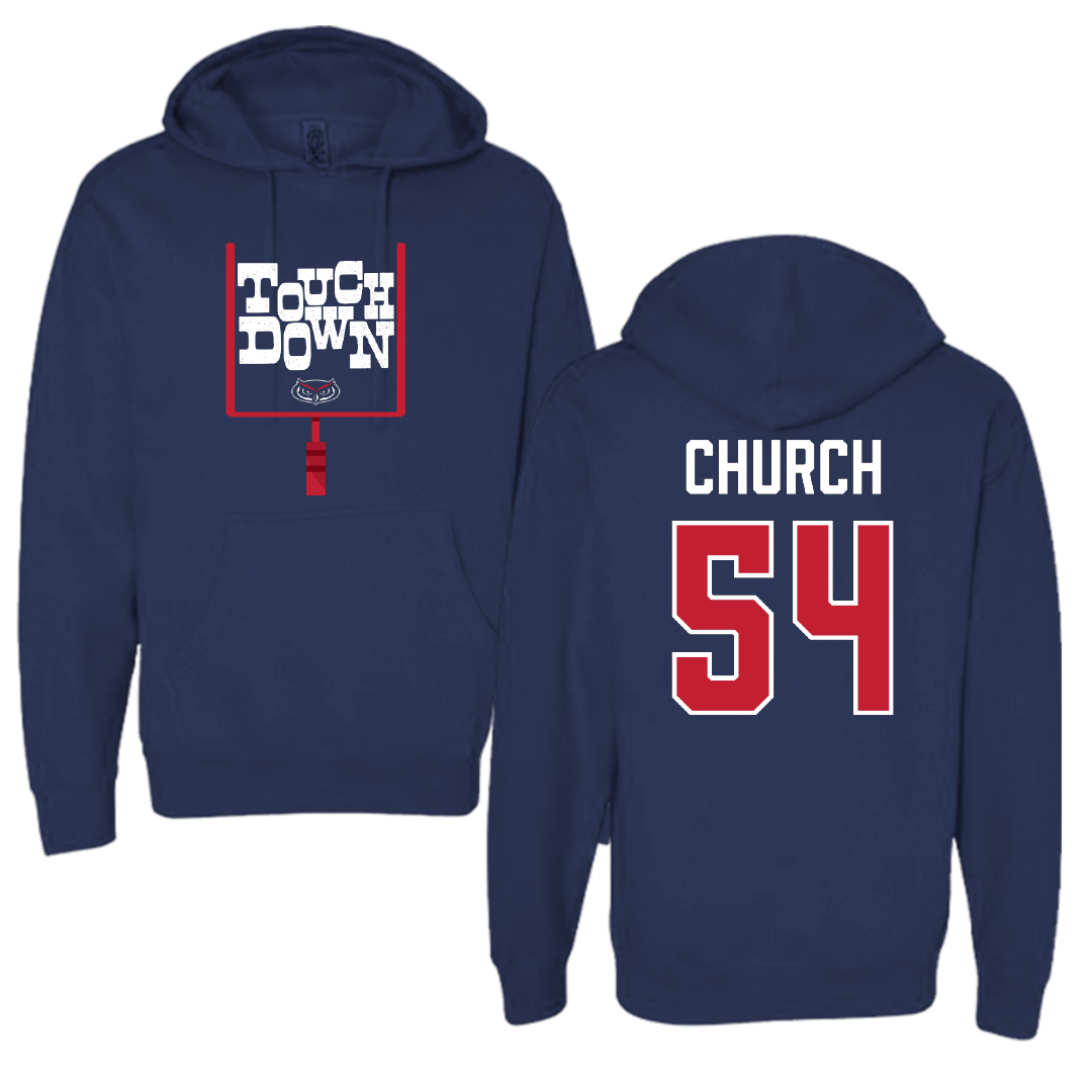 Florida Atlantic University Football Navy Touchdown Hoodie - #54 Jordan Church