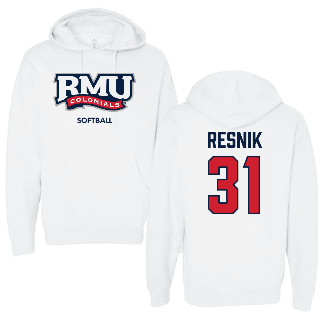 Robert Morris University Softball White Colonials Hoodie - #31 Anna Resnik