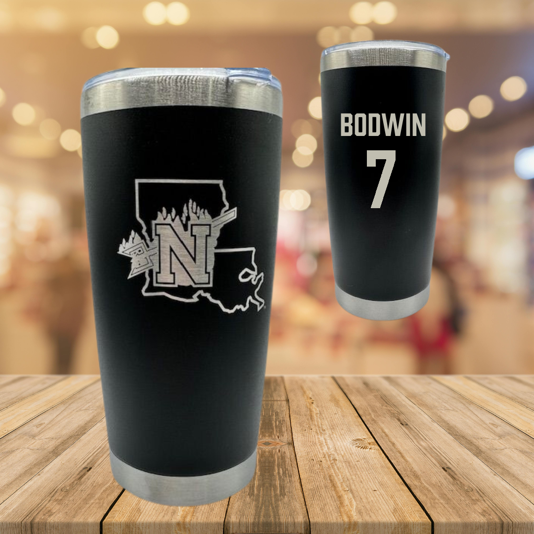 Northwestern State University Football Black Stainless Steel Tumbler - #7 Jeremiah Bodwin