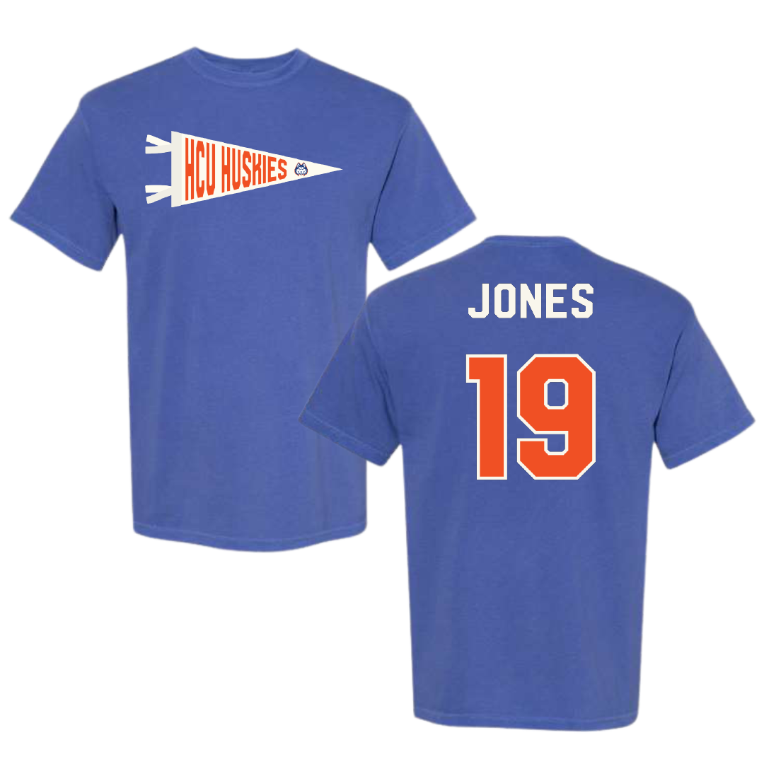 Houston Christian University Football Blue Pennant Comfort Colors Tee - #19 Zion Jones