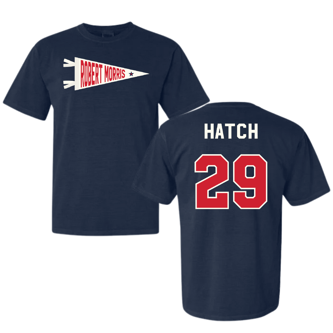 Robert Morris University Ice Hockey Navy Pennant Comfort Colors Tee - #29 Maggie Hatch