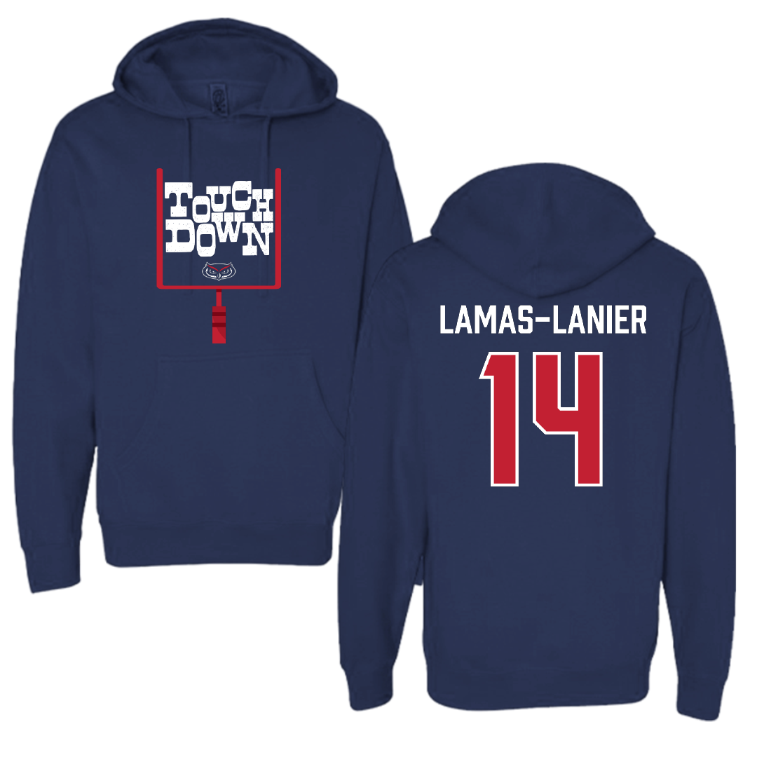 Florida Atlantic University Football Navy Touchdown Hoodie - #14 Courtney Lamas-Lanier