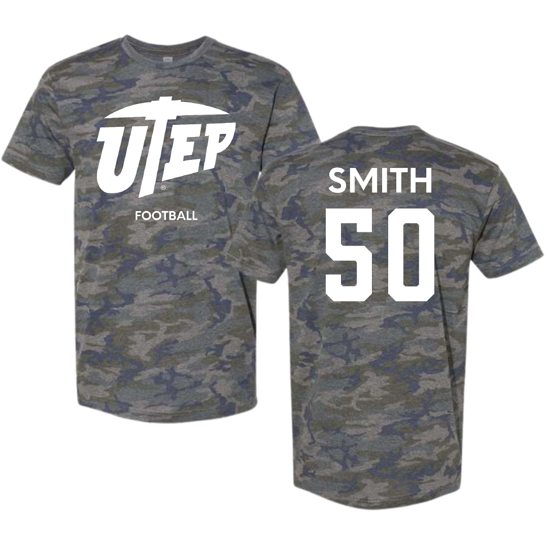 University of Texas at El Paso Football Vintage Camo Tee - #50 Brennan Smith