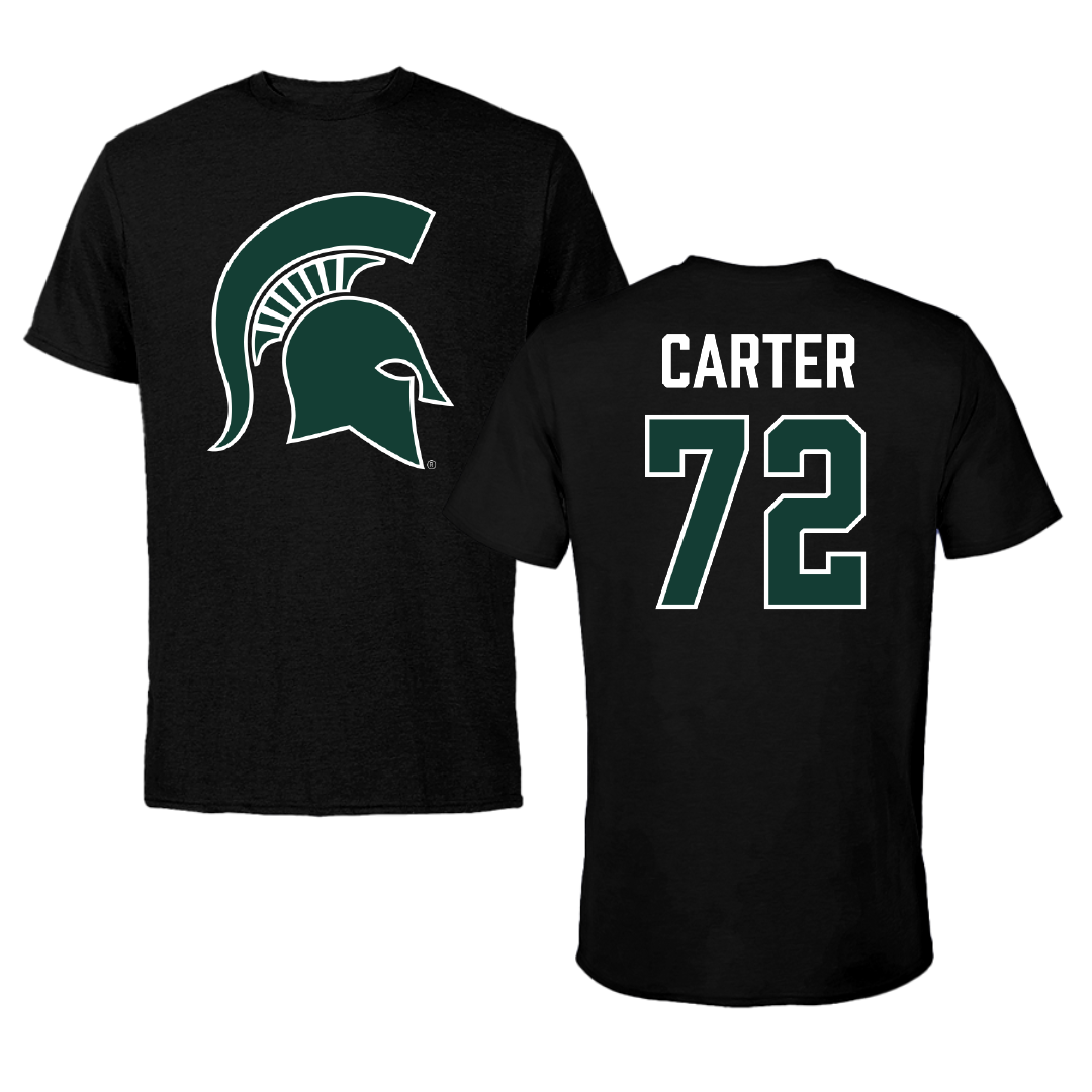 Michigan State University Football Black Tee - #72 Caleb Carter