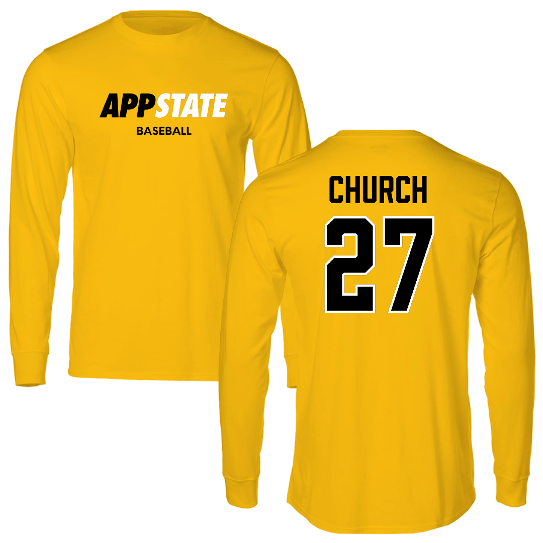 Appalachian State University Baseball Gold Performance Long Sleeve - #27 Braxton Church