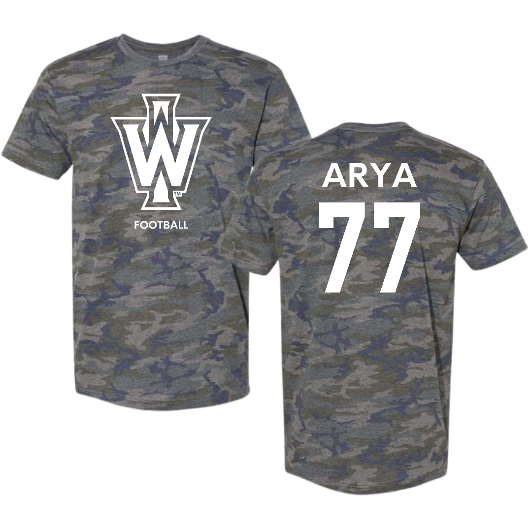 Illinois Wesleyan University Football Vintage Camo Tee - #77 Justin Arya