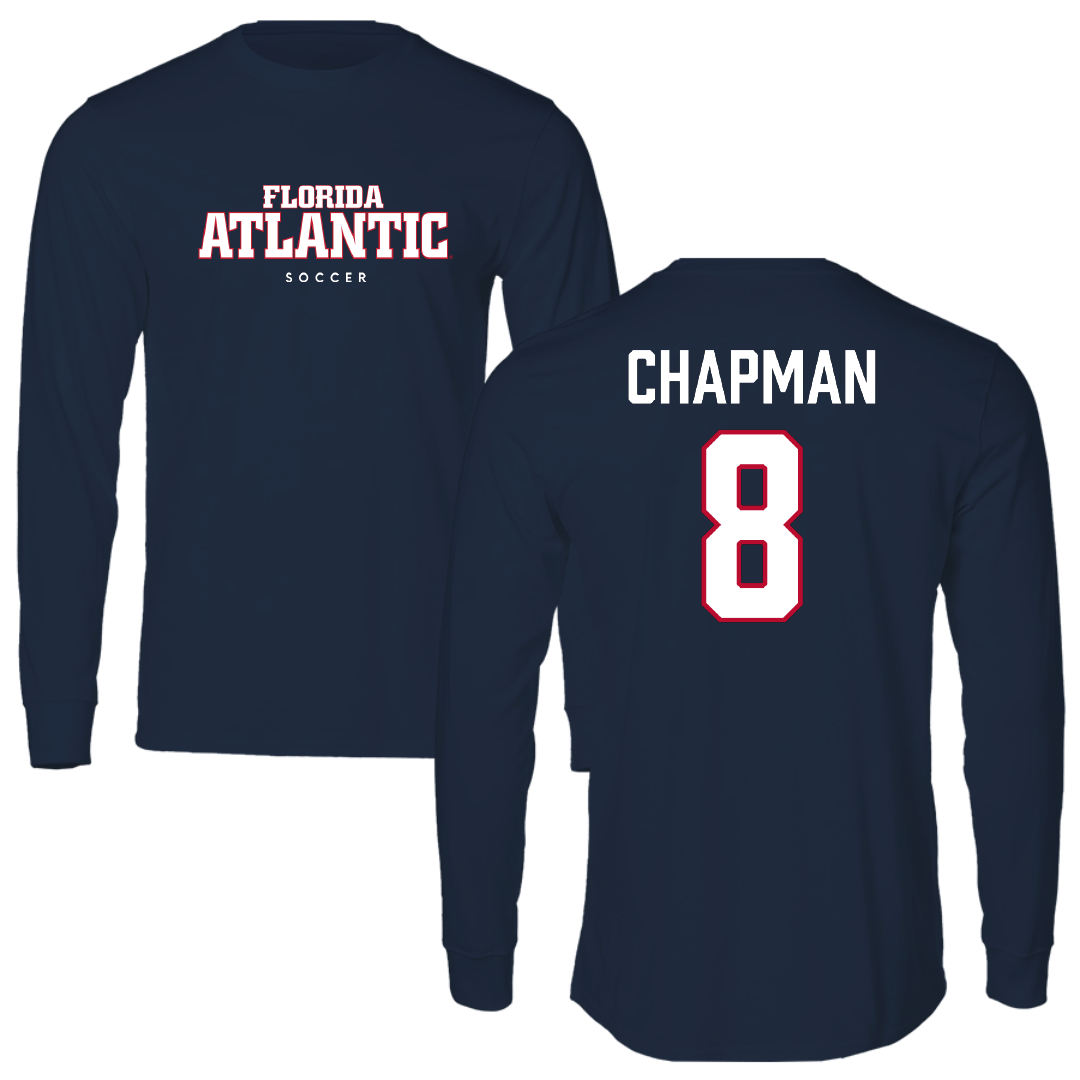 Florida Atlantic University Soccer Navy Block Performance Long Sleeve - #8 Caleb Chapman