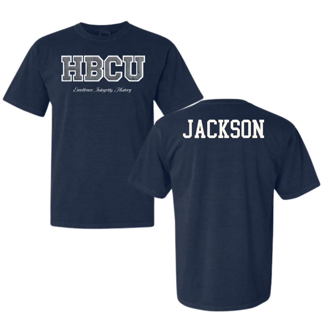 Jackson State University TF and XC Navy HBCU Varsity Comfort Colors Tee - Jyquan Jackson