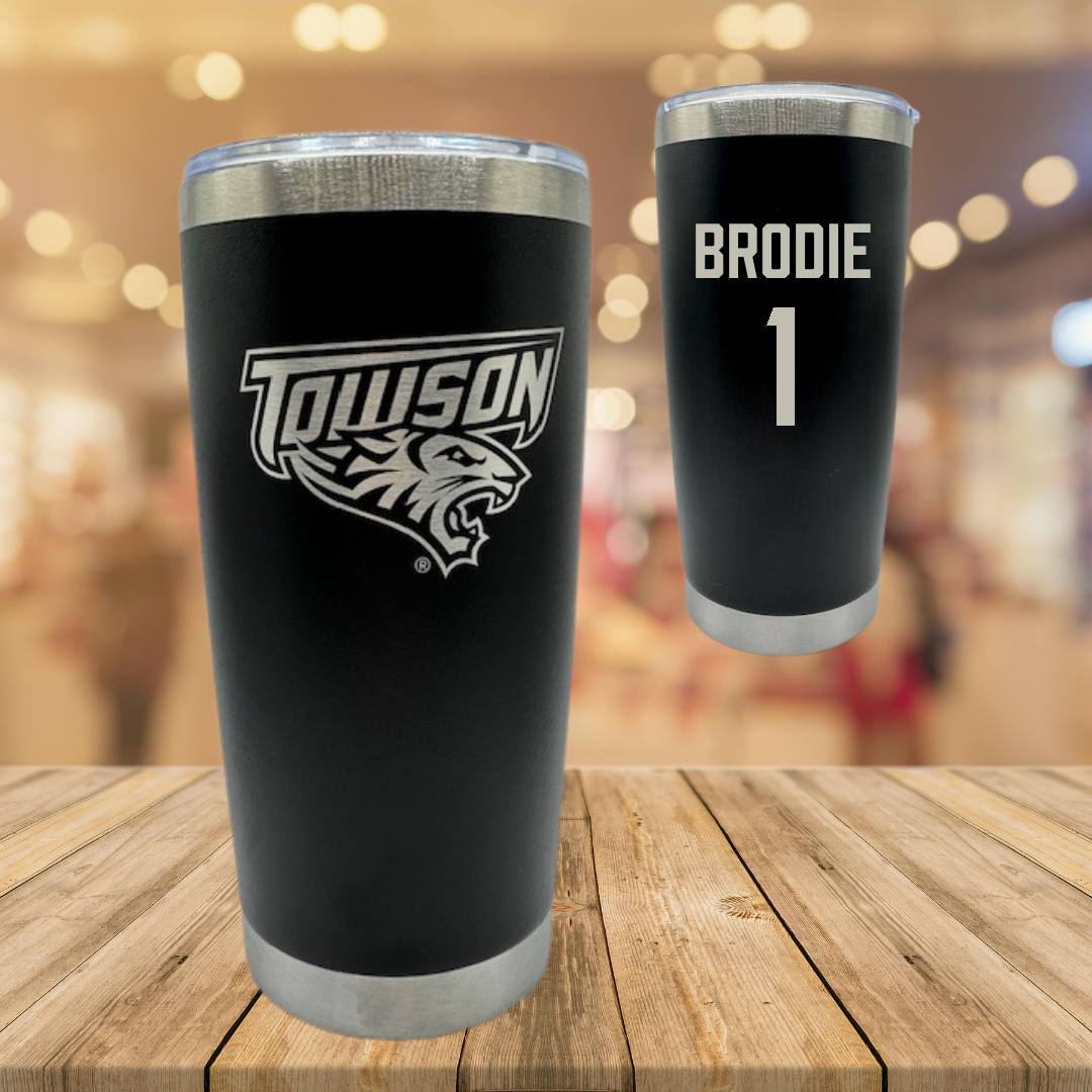 Towson University Football Black Stainless Steel Tumbler - #1 Myles Brodie
