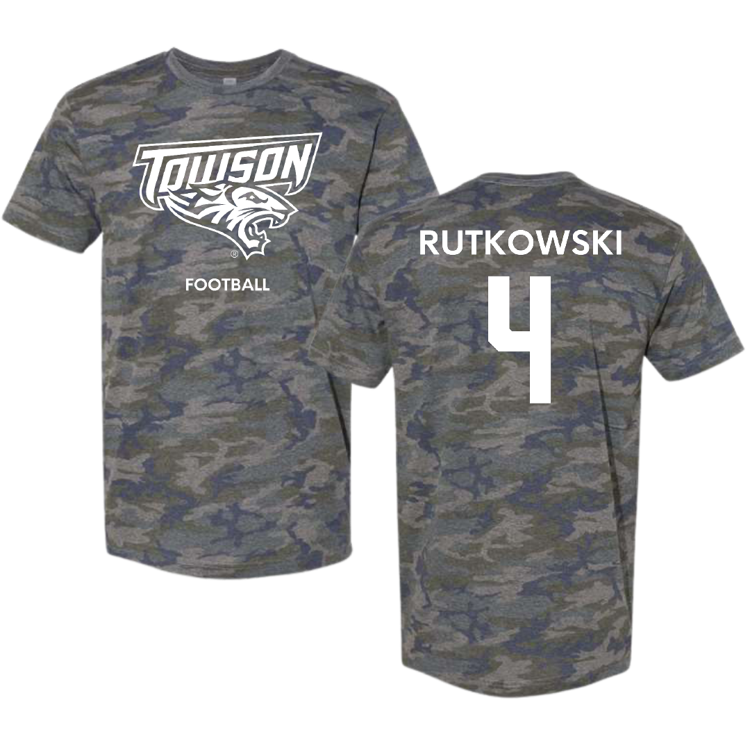 Towson University Football Vintage Camo Tee - #4 Evan Rutkowski