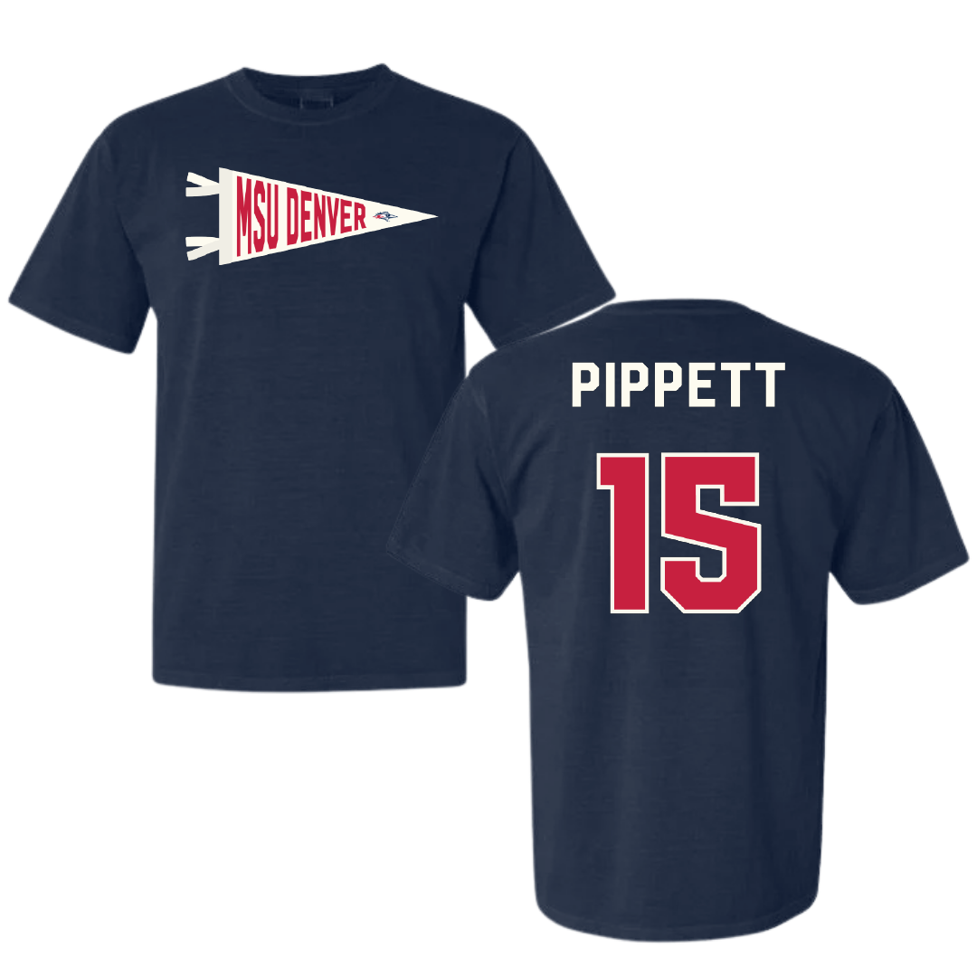 Metropolitan State University of Denver Basketball Navy Pennant Comfort Colors Tee - #15 Jackie Pippett