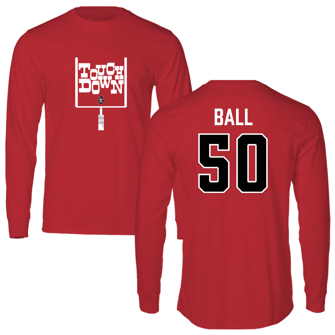 Austin Peay State University Football Red Touchdown Performance Long Sleeve - #50 Kendyle Ball