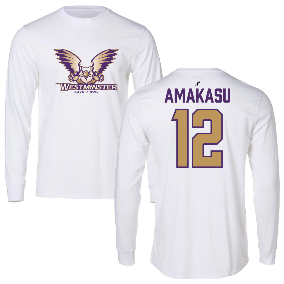 Westminster University (Utah) Basketball White Performance Long Sleeve - #12 Peter Amakasu