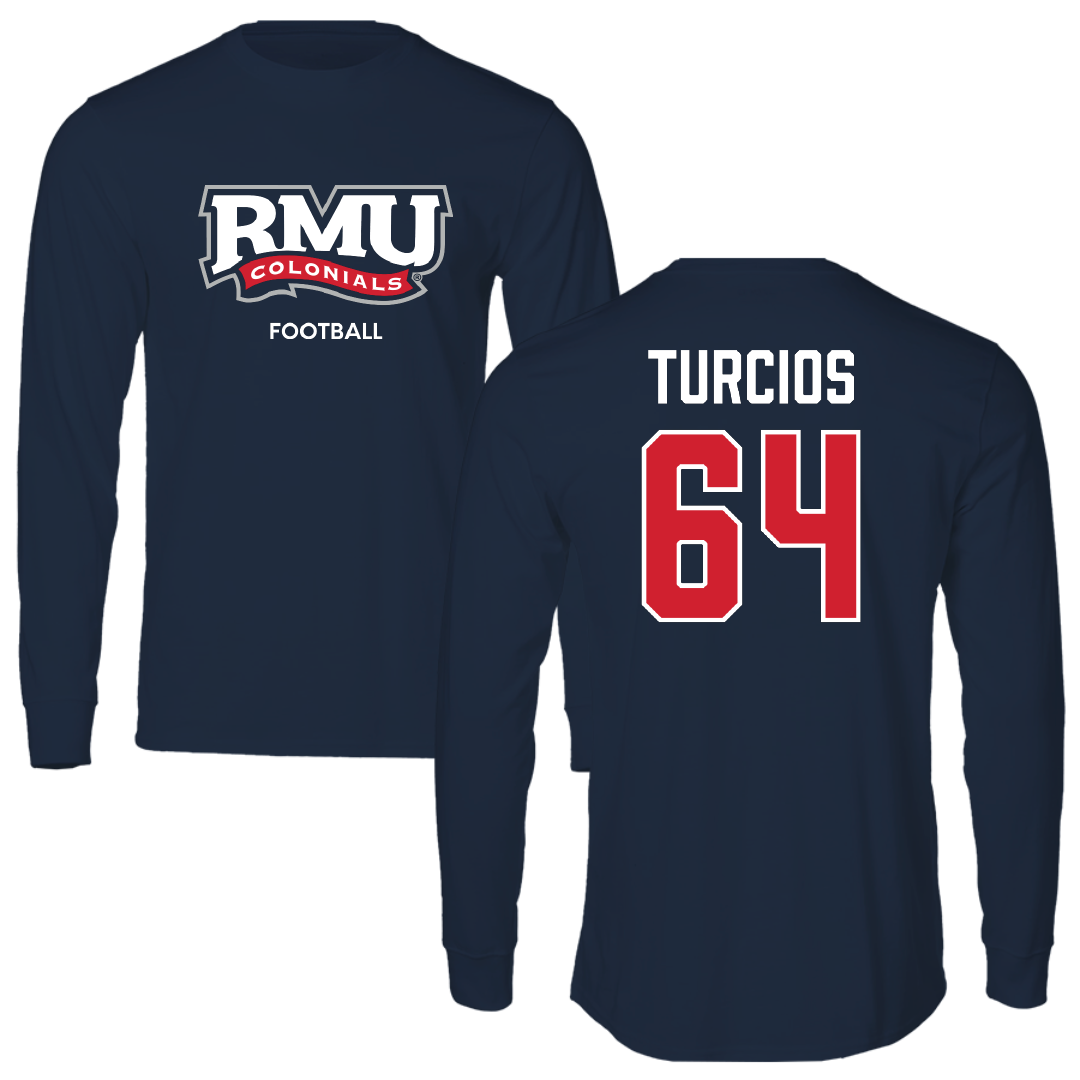 Robert Morris University Football Navy RMU Performance Long Sleeve - #64 Diego Turcios
