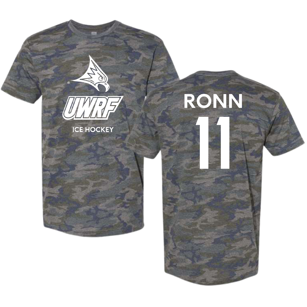 University of Wisconsin-River Falls Ice Hockey (W) Vintage Camo Tee - #11 Kaitlyn Ronn