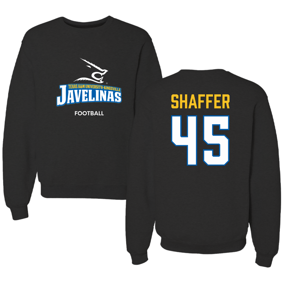 Texas A&M University-Kingsville Football Black Crewneck - #45 Luke Shaffer