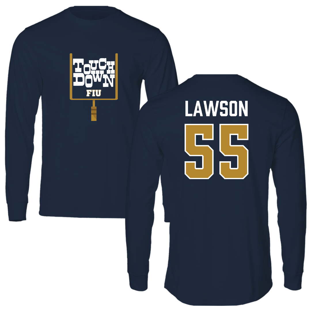 Florida International University Football Navy Touchdown Performance Long Sleeve - #55 Wyatt Lawson