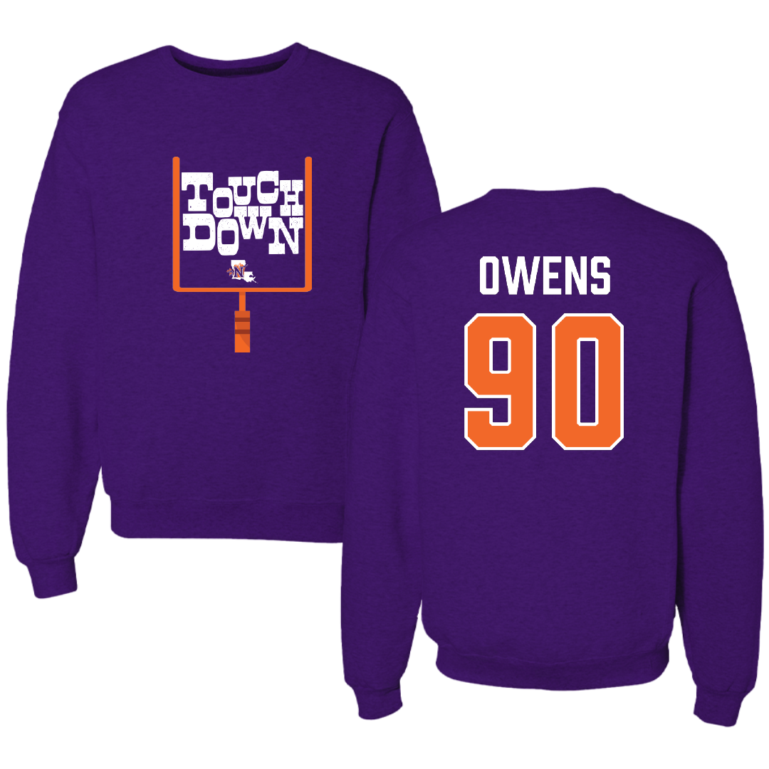 Northwestern State University Football Purple Touchdown Crewneck - #90 Chancellor Owens