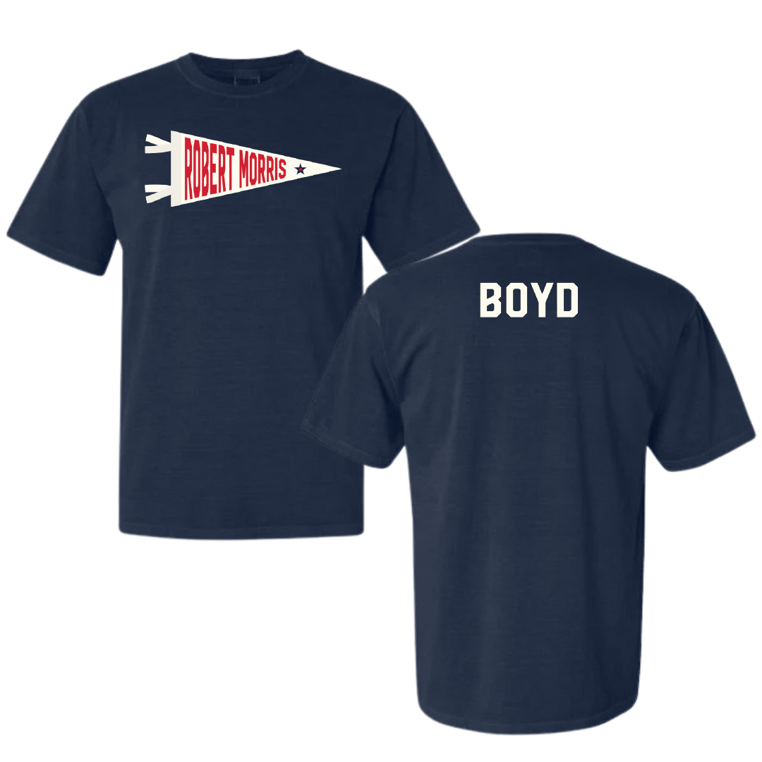 Robert Morris University TF and XC Navy Pennant Comfort Colors Tee - Brayden Boyd