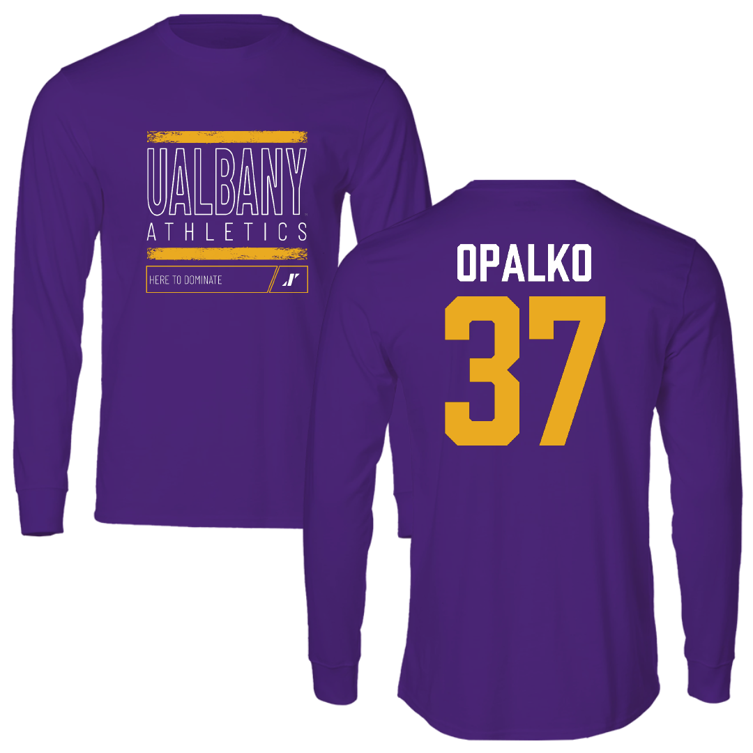 University at Albany Football Purple Dominate Performance Long Sleeve - #37 John Opalko