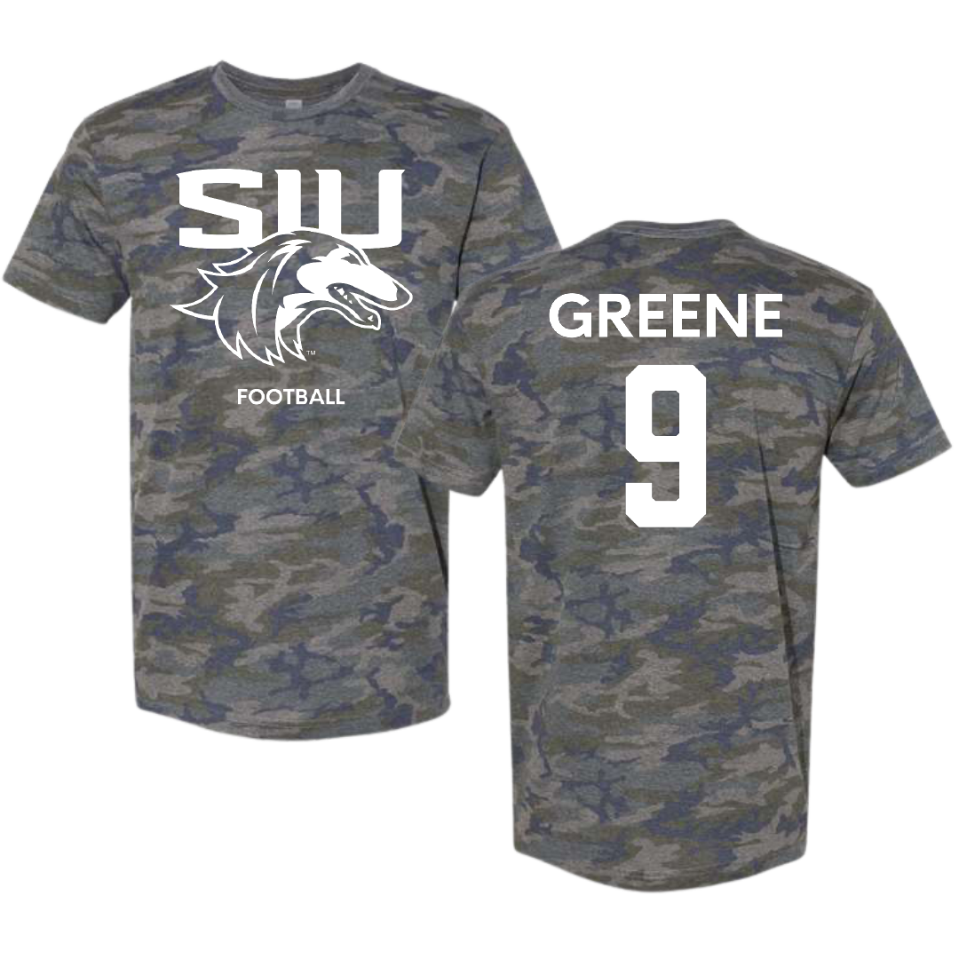 Southern Illinois University at Carbondale Football Vintage Camo Tee - #9 Dewey Greene