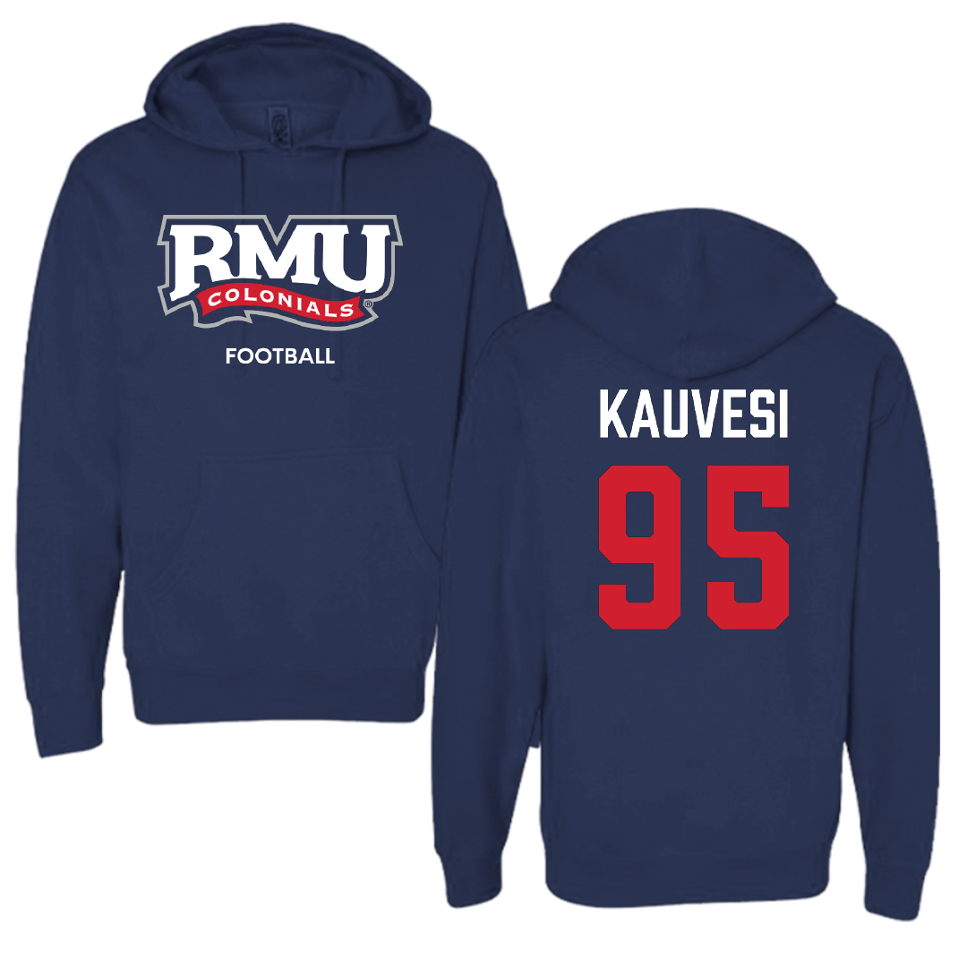 Robert Morris University Football Navy Hoodie - #95 Josh Kauvesi