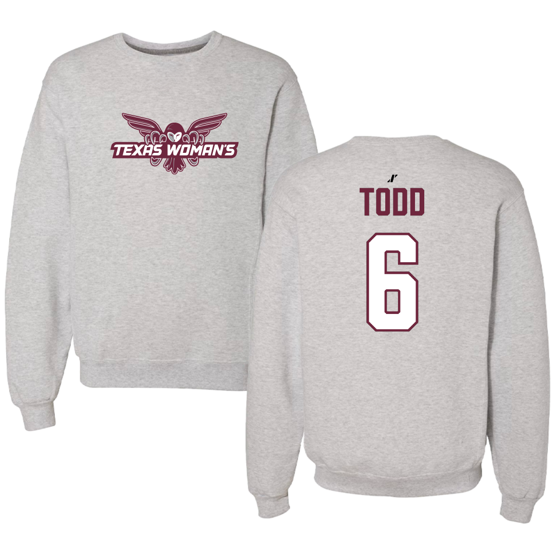 Texas Woman's University Softball Light Gray Crewneck - #6 Riley Todd