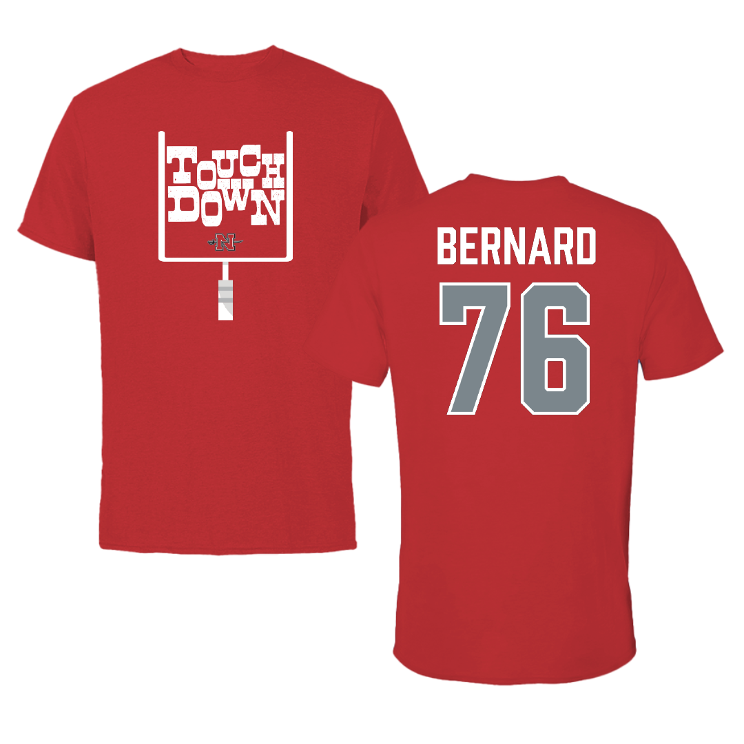 Nicholls State University Football Red Touchdown Tee - #76 Ryan Bernard