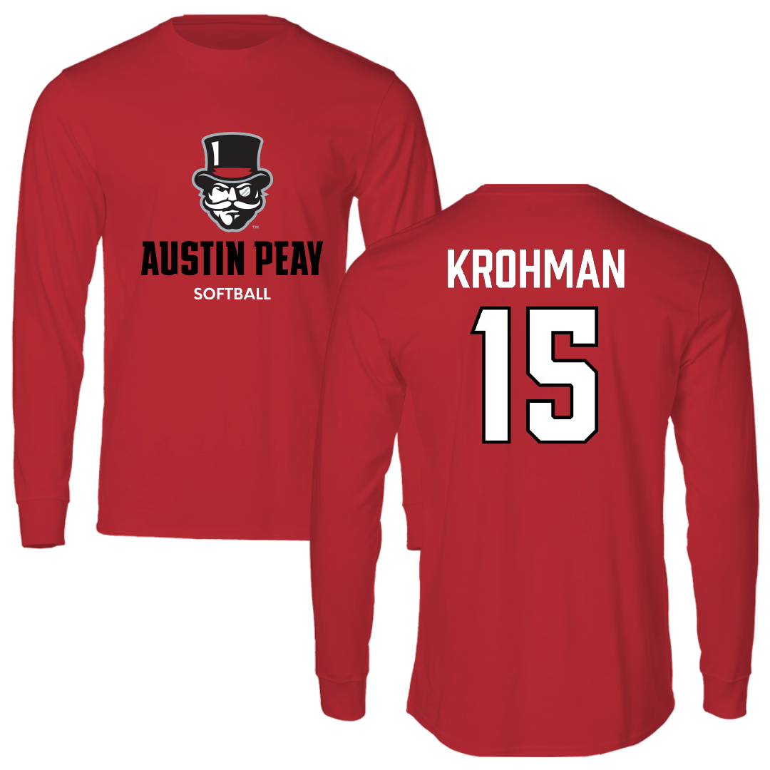 Austin Peay State University Softball Red Mascot Performance Long Sleeve - #15 Macy Krohman