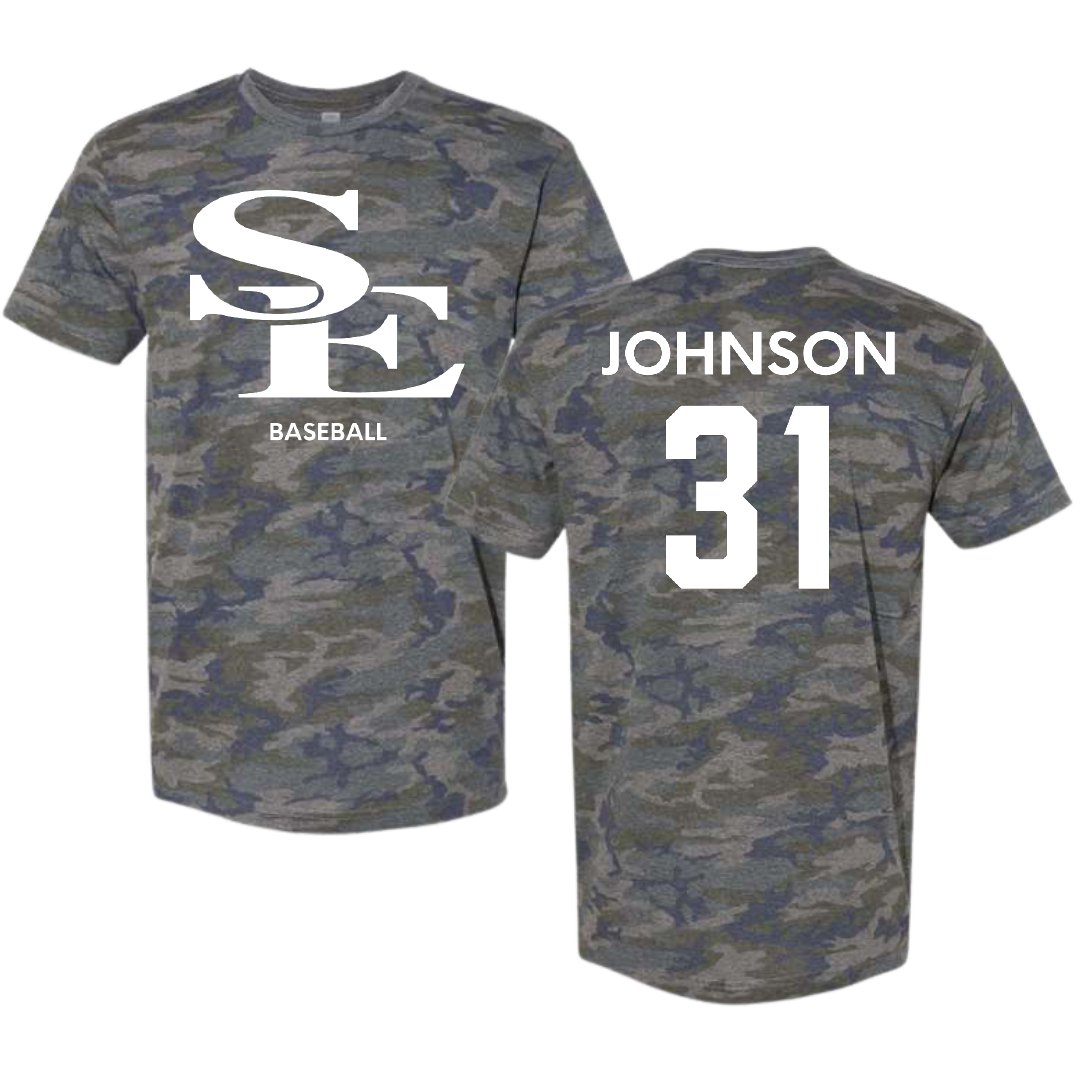 Southeastern Oklahoma State University Baseball Vintage Camo Tee - #31 Luke Johnson