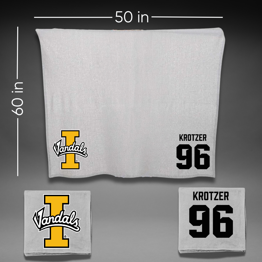 University of Idaho Football Gray Vandals Blanket - #96 Zach Krotzer